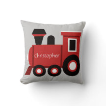 Cute Boy's Pillow, Red Train met naam