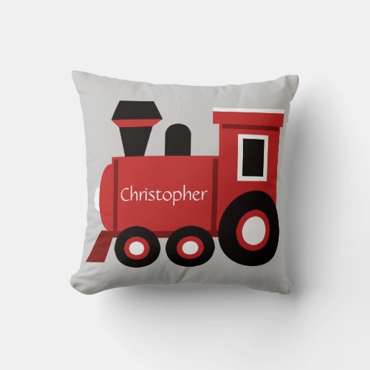 Cute Boy's Pillow, Red Train met naam Kussen (Voorkant)