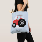Cute Boy's Red Farmer's Tractor met naam Tote Bag (Dichtbij)