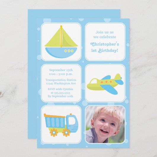 Cute boys reistijd verjaardagsfeestdag uitnodiging (Voorkant / Achterkant)