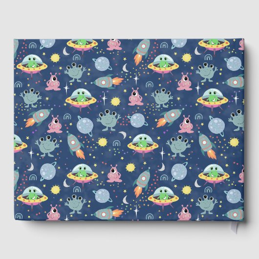 Cute Boys Space Alien Blue Baby shower Guest Book Gastenboek (Achterkant)