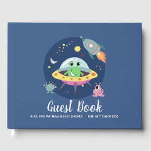 Cute Boys Space Alien Blue Baby shower Guest Book Gastenboek