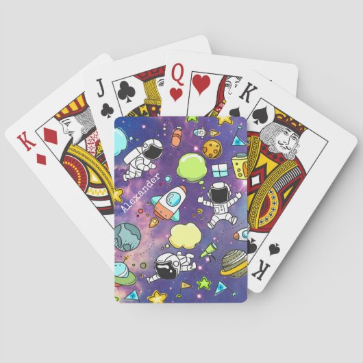Cute Boy's Space Astronauts Planets Galaxy Pokerkaarten (Achterkant)