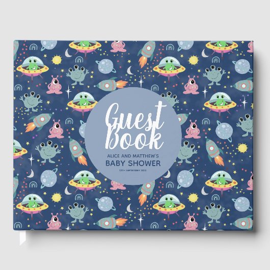 Cute Boys Space Pattern Baby shower Guest Book Gastenboek (Voorkant)