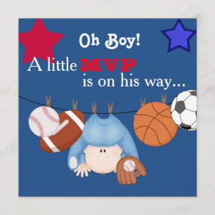 Cute Boys Sport Baby Shower Uitnodiging