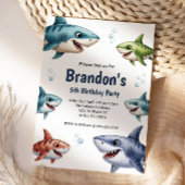 Cute Boys Watercolor Shark Birthday Party Kaart