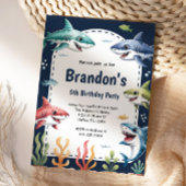 Cute Boys Watercolor Shark Birthday Party Kaart