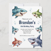 Cute Boys Watercolor Shark Birthday Party Kaart (Voorkant)