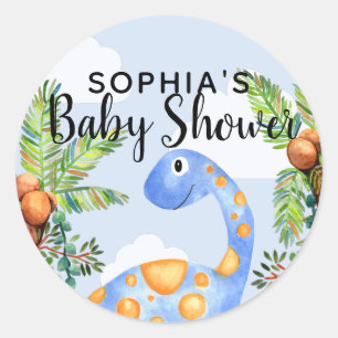 Cute Boys Waterverf Dinosaur Modern Baby shower Ronde Sticker