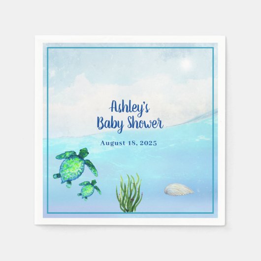 Cute Boys Zee Turtles Baby shower Napkins Servet (Voorkant)