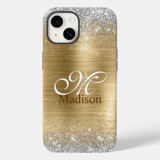 Cute braad goudpleisterkalk zilverglitter monogram Case-Mate iPhone case (Achterkant)