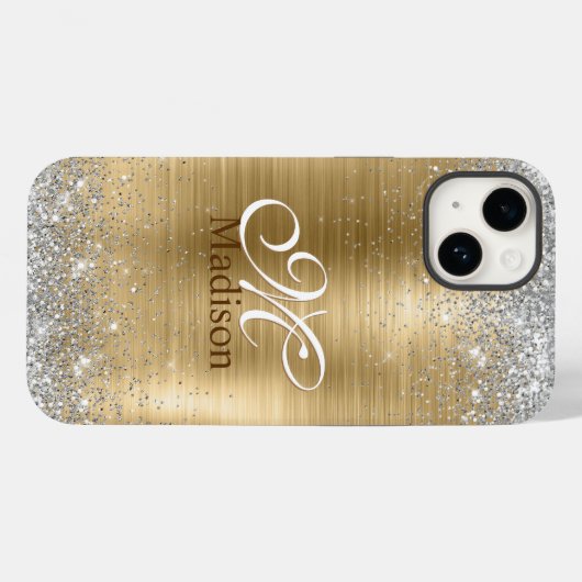 Cute braad goudpleisterkalk zilverglitter monogram Case-Mate iPhone case (Achterkant (horizontaal))