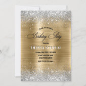 Cute braad goudpleisterkalk zilverglitter monogram kaart (Voorkant)