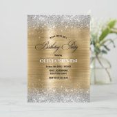 Cute braad goudpleisterkalk zilverglitter monogram kaart (Staand voorkant)