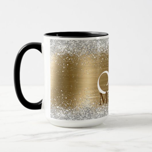 Cute braad goudpleisterkalk zilverglitter monogram mok (Links)