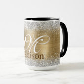 Cute braad goudpleisterkalk zilverglitter monogram mok (Voorkant rechts)
