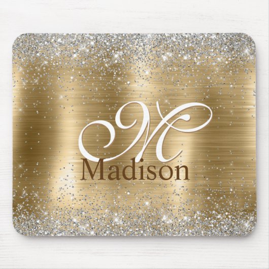 Cute braad goudpleisterkalk zilverglitter monogram muismat (Voorkant)