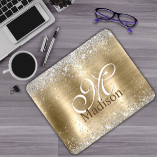Cute braad goudpleisterkalk zilverglitter monogram muismat