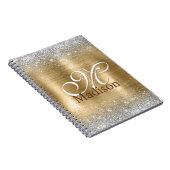 Cute braad goudpleisterkalk zilverglitter monogram notitieboek (Rechterzijde)
