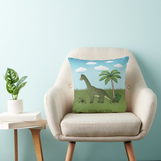 Cute Brachiosaurus Dinosaur Blue Sky Kussen (Stoel)