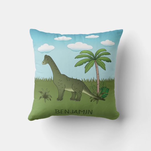 Cute Brachiosaurus Dinosaur Blue Sky Kussen (Achterkant)