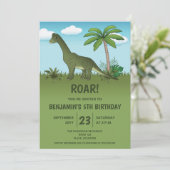 Cute Brachiosaurus Dinosaur Kind Birthday Party Kaart (Staand voorkant)