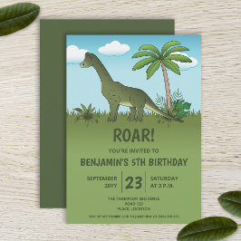 Cute Brachiosaurus Dinosaur Kinderverjaardagsfeest Kaart