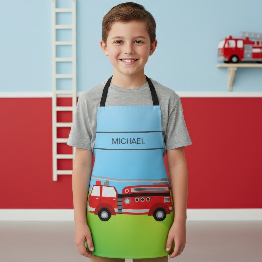 Cute brandweerauto brandweerman kinderen schort