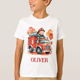 Cute brandweerauto en brandweerman t-shirt