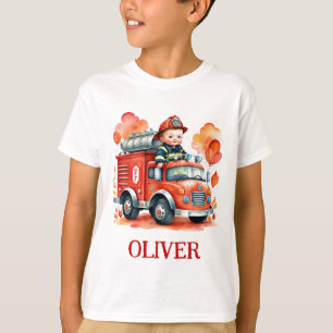 Cute brandweerauto en brandweerman t-shirt
