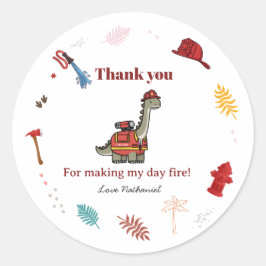 Cute Brandweerdinosaurus brul en reddingsverjaarda Ronde Sticker