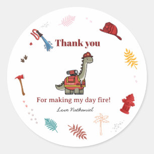 Cute Brandweerdinosaurus brul en reddingsverjaarda Ronde Sticker