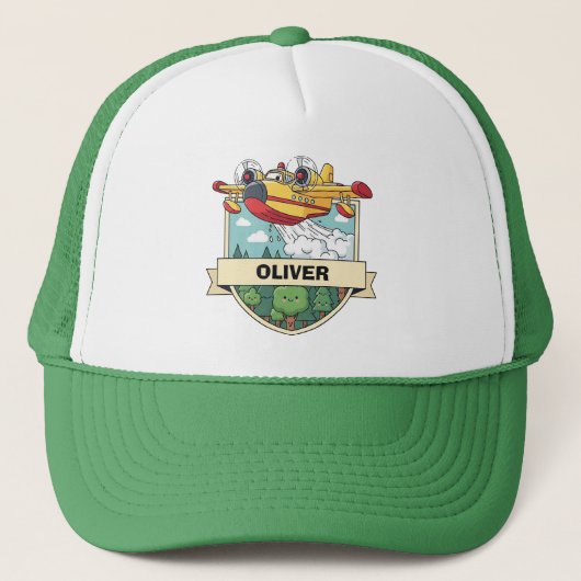 Cute Brandweervliegtuig Badge Trucker Pet (Voorkant)