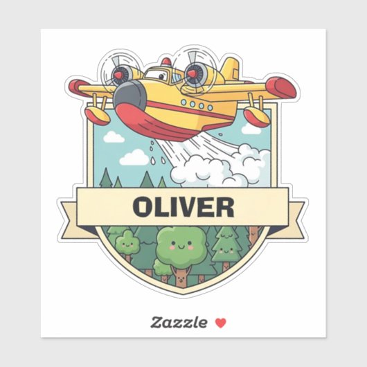 Cute brandweervliegtuigbadge sticker (Vel)