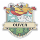 Cute brandweervliegtuigbadge sticker (Voorkant)