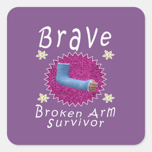 Cute Brave Broken Arm Gift voor meisjes Vierkante Sticker (Voorkant)