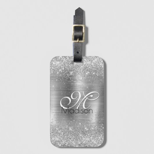 Cute brded metal Silver Faux monogram Bagagelabel (Voorkant (verticaal))