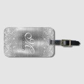 Cute brded metal Silver Faux monogram Bagagelabel (Voorkant (horizontaal))