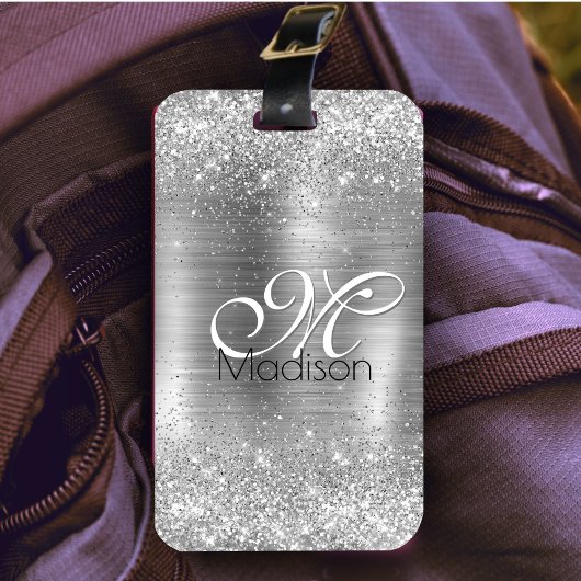 Cute brded metal Silver Faux monogram Bagagelabel