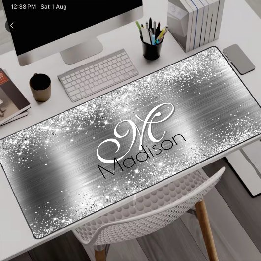 Cute brded metal Silver Faux monogram Bureaumat