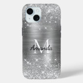 Cute brded metal Silver Faux monogram Case-Mate iPhone Case (Achterkant)