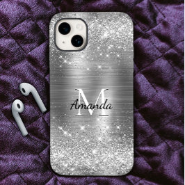 Cute brded metal Silver Faux monogram iPhone 15 Case
