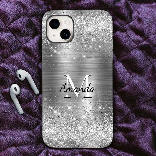 Cute brded metal Silver Faux monogram Case-Mate iPhone Case