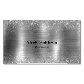 Cute brded metal Silver Faux monogram Magnetisch Visitekaartje (Voorkant)