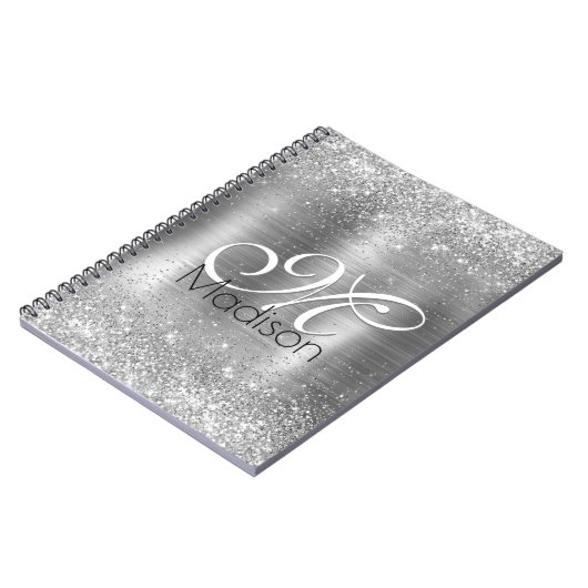 Cute brded metal Silver Faux monogram Notitieboek (Linkerzijde)