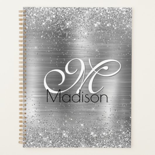 Cute brded metal Silver Faux monogram Planner (Voorkant)