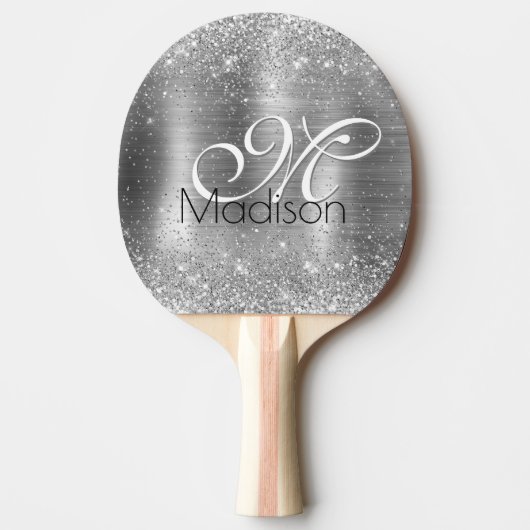 Cute brded metal Silver Faux monogram Tafeltennisbatje (Voorkant)