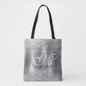 Cute brded metal Silver Faux monogram Tote Bag (Voorkant)