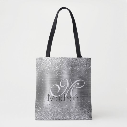 Cute brded metal Silver Faux monogram Tote Bag (Voorkant)
