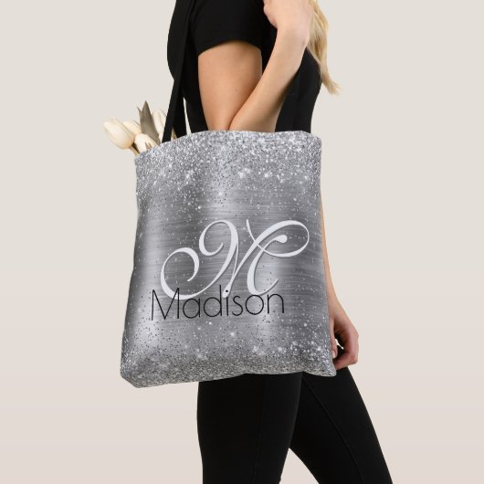 Cute brded metal Silver Faux monogram Tote Bag (Dichtbij)